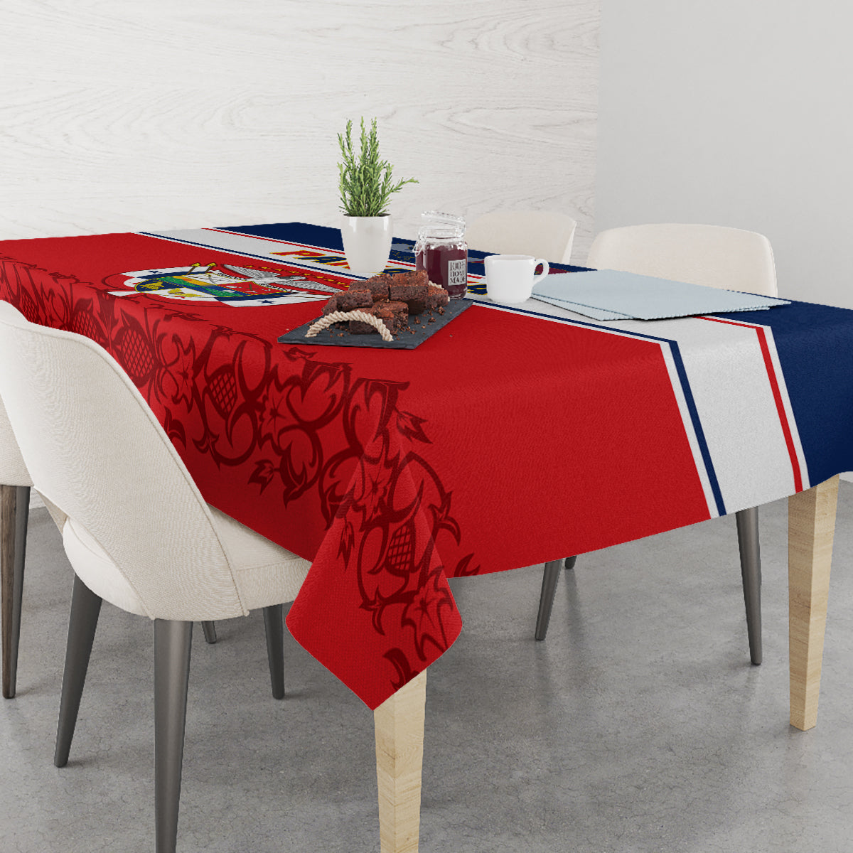 Panama Independence Day Tablecloth Coat Of Arms Pollera Pattern - Wonder Print Shop