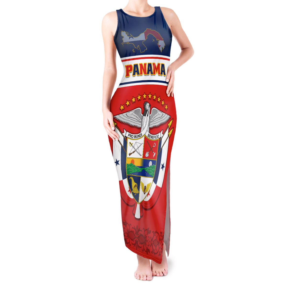 Panama Independence Day Tank Maxi Dress Coat Of Arms Pollera Pattern - Wonder Print Shop