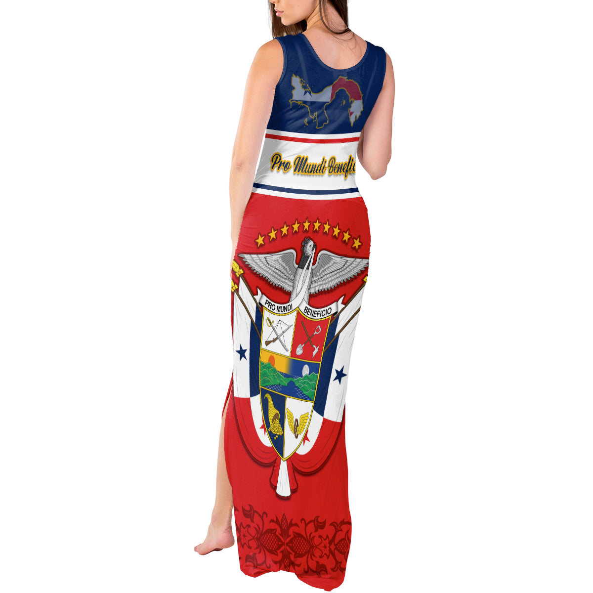 Panama Independence Day Tank Maxi Dress Coat Of Arms Pollera Pattern - Wonder Print Shop