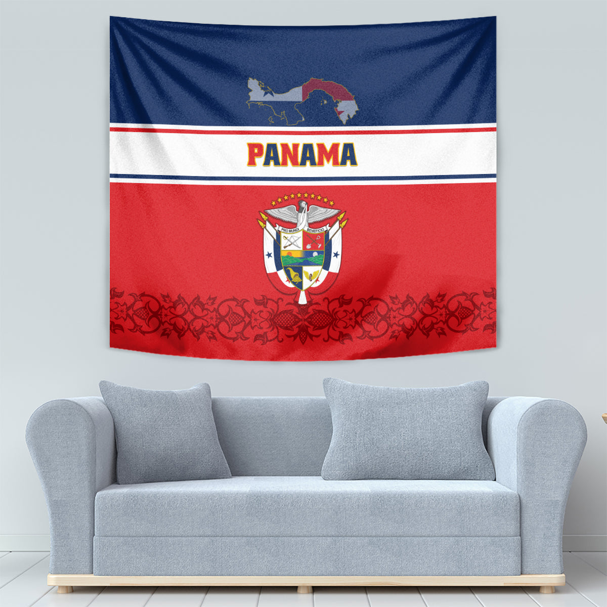Panama Independence Day Tapestry Coat Of Arms Pollera Pattern - Wonder Print Shop