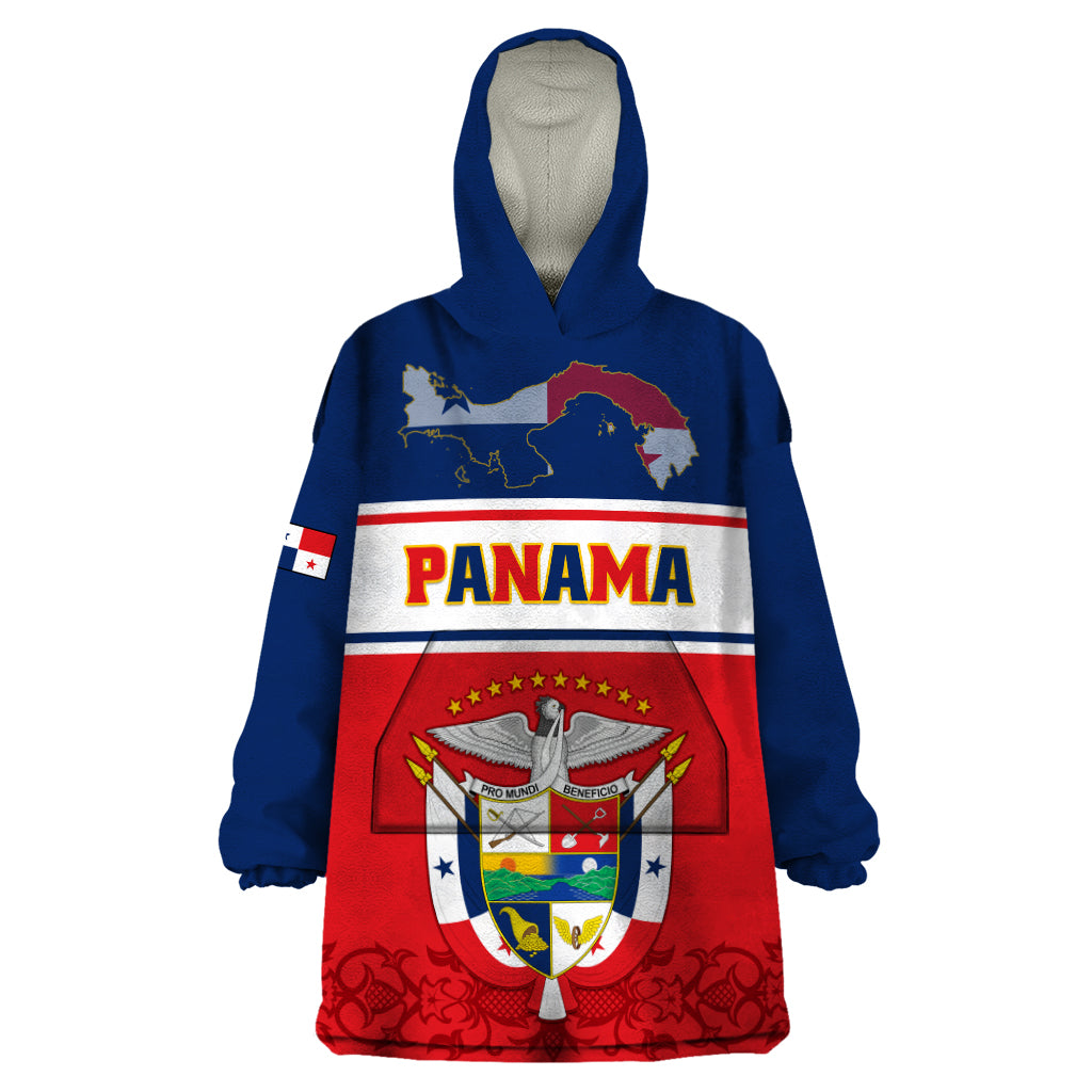 Panama Independence Day Wearable Blanket Hoodie Coat Of Arms Pollera Pattern - Wonder Print Shop
