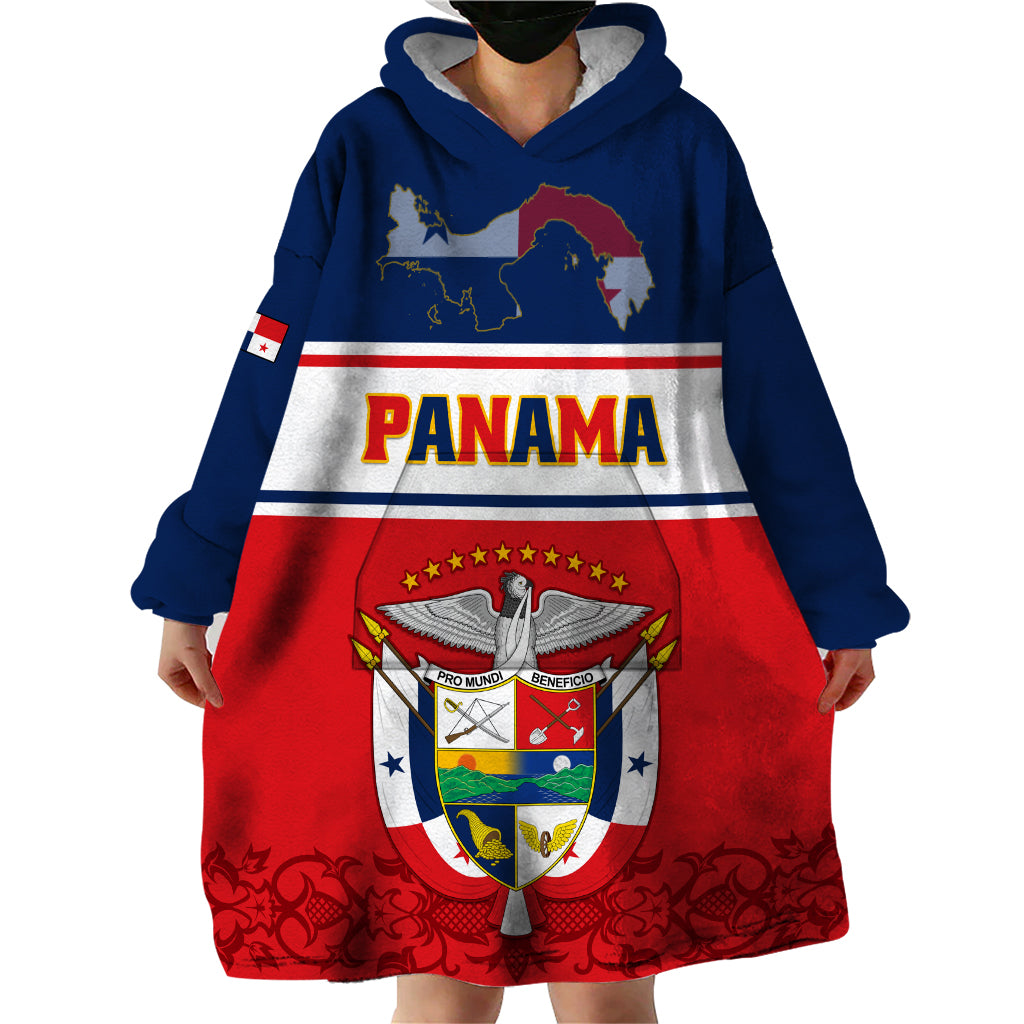 Panama Independence Day Wearable Blanket Hoodie Coat Of Arms Pollera Pattern - Wonder Print Shop