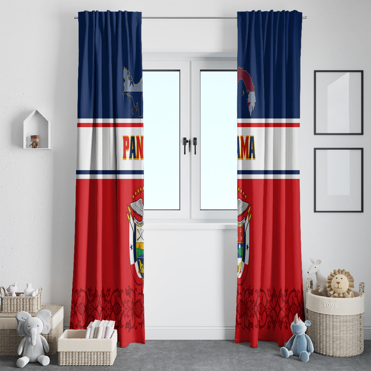 Panama Independence Day Window Curtain Coat Of Arms Pollera Pattern - Wonder Print Shop