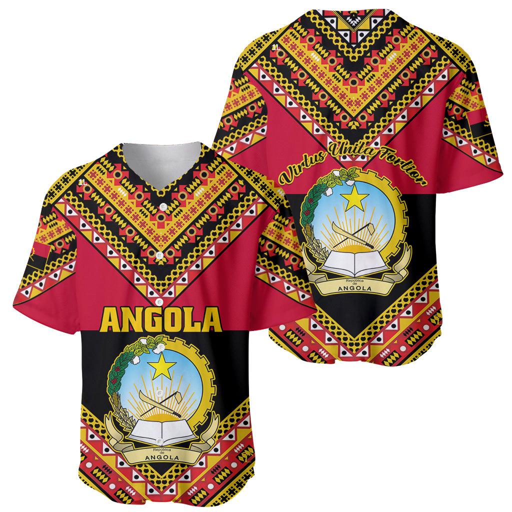 Angola Independence Day Baseball Jersey Coat Of Arms Samakaka Pattern - Wonder Print Shop