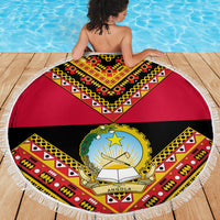 Angola Independence Day Beach Blanket Coat Of Arms Samakaka Pattern - Wonder Print Shop
