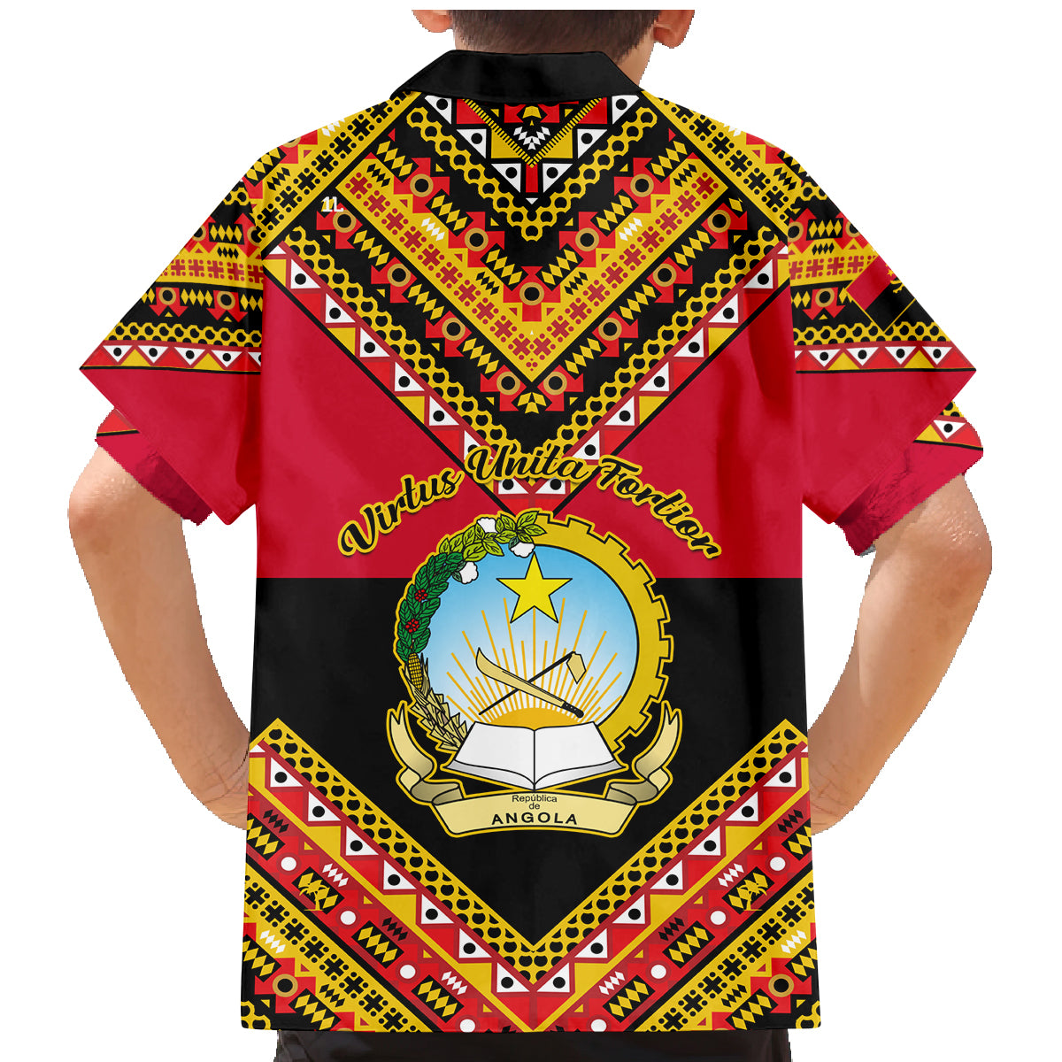 Angola Independence Day Family Matching Mermaid Dress and Hawaiian Shirt Coat Of Arms Samakaka Pattern - Wonder Print Shop