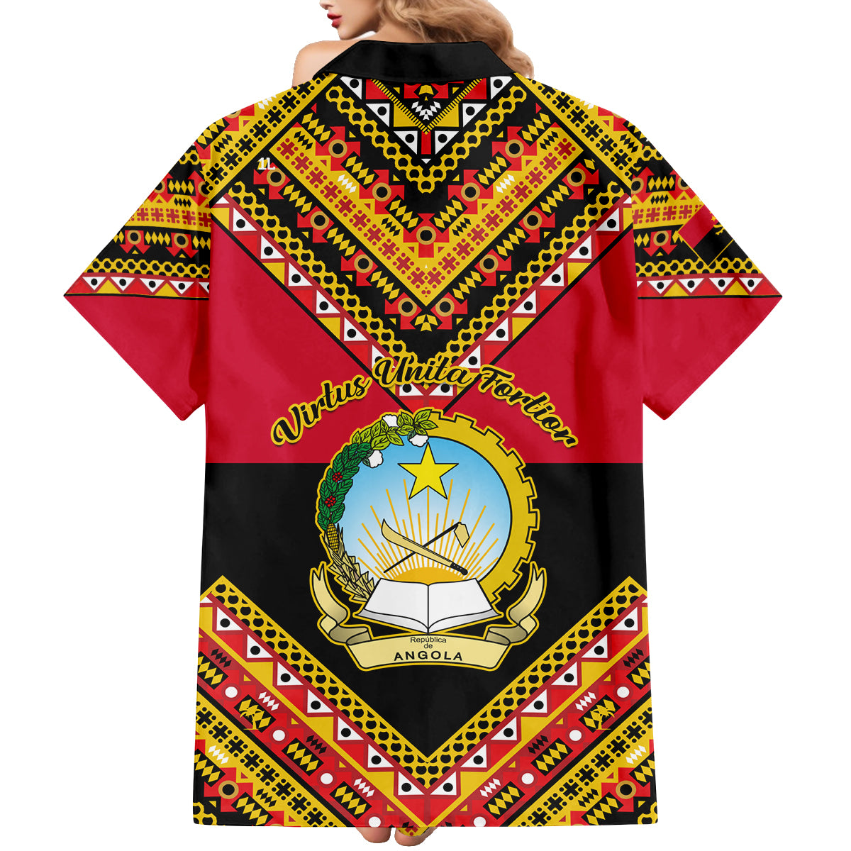 Angola Independence Day Family Matching Mermaid Dress and Hawaiian Shirt Coat Of Arms Samakaka Pattern - Wonder Print Shop