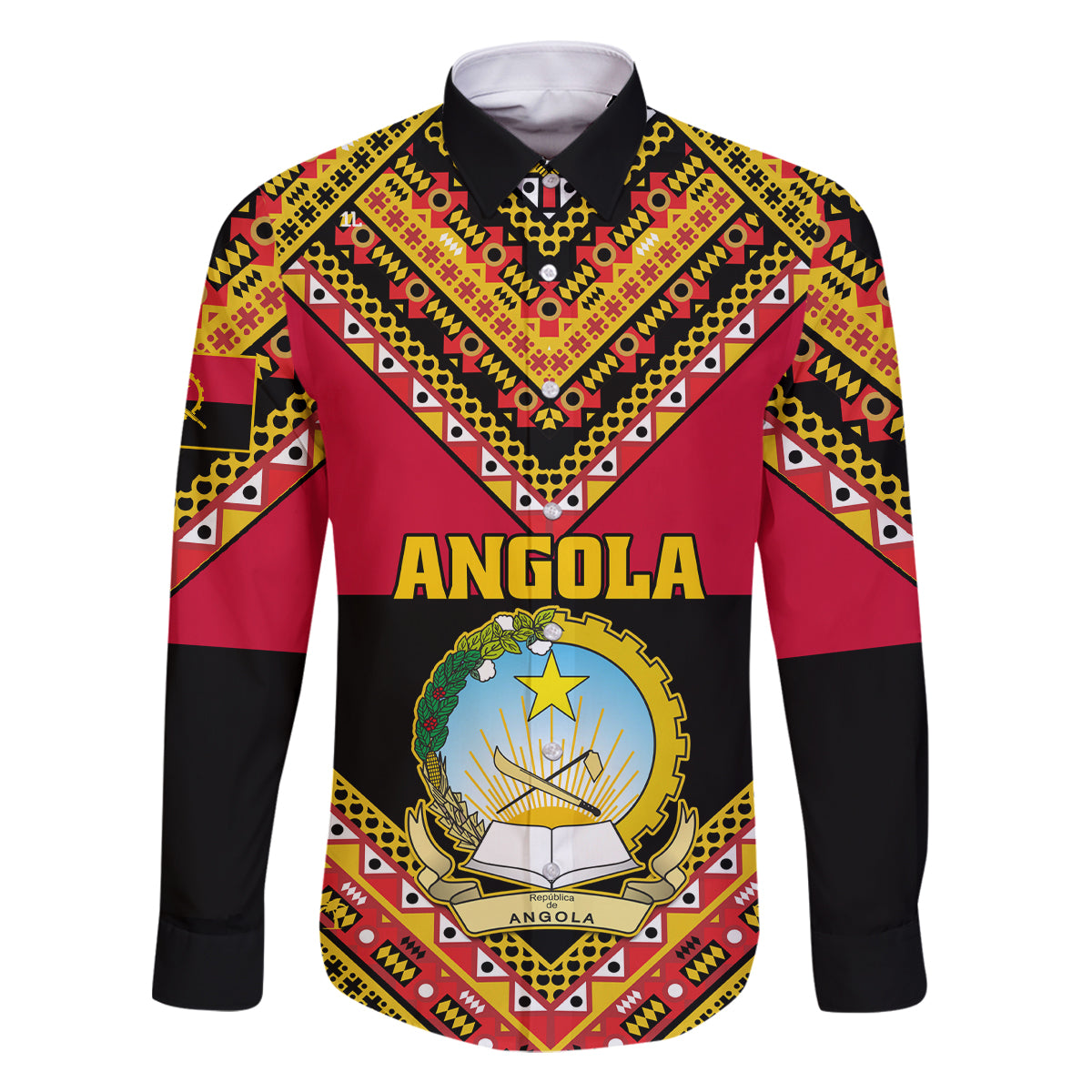 Angola Independence Day Family Matching Off Shoulder Long Sleeve Dress and Hawaiian Shirt Coat Of Arms Samakaka Pattern - Wonder Print Shop