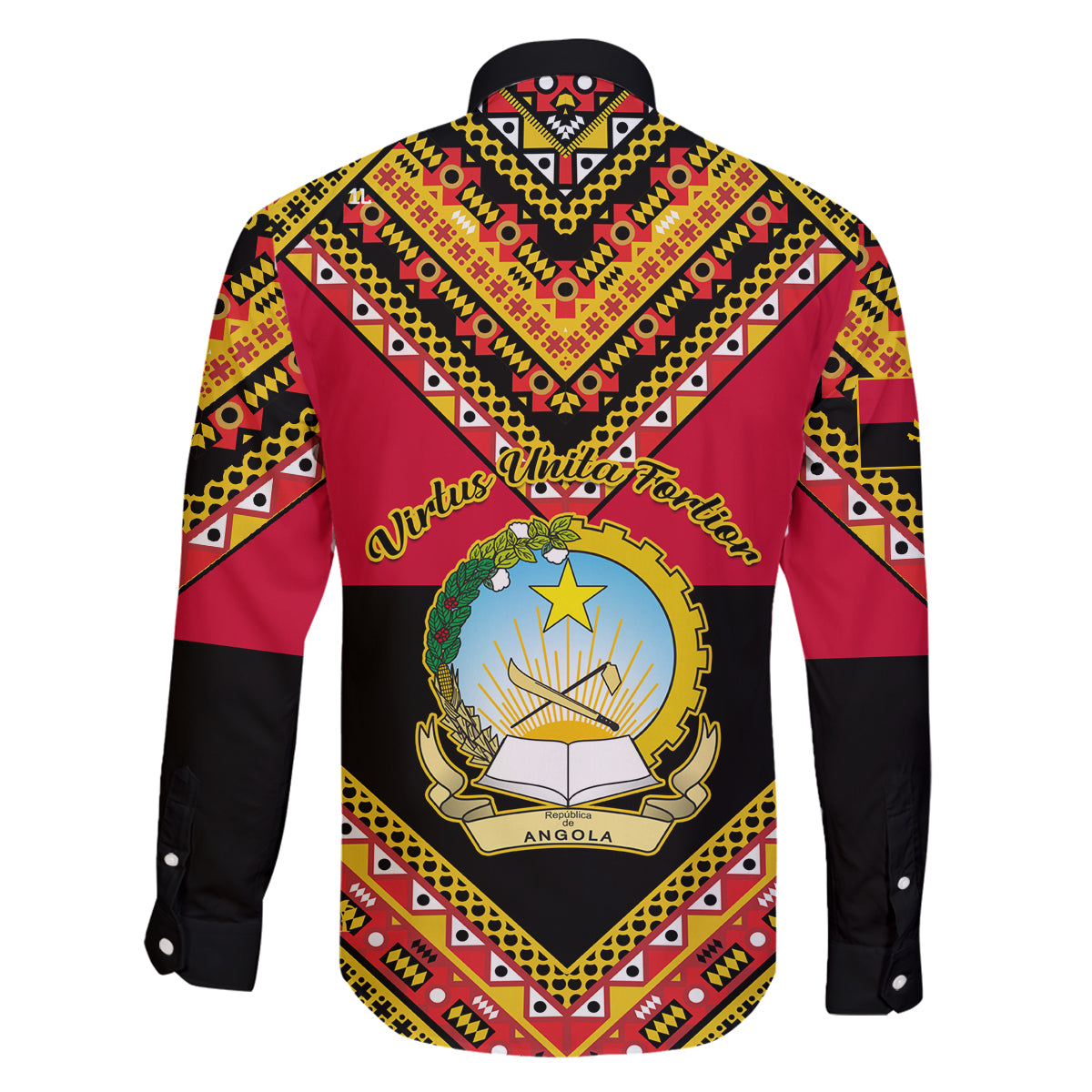 Angola Independence Day Family Matching Off Shoulder Long Sleeve Dress and Hawaiian Shirt Coat Of Arms Samakaka Pattern - Wonder Print Shop