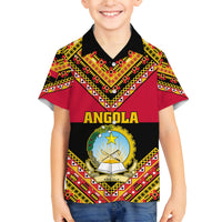 Angola Independence Day Family Matching Off Shoulder Short Dress and Hawaiian Shirt Coat Of Arms Samakaka Pattern - Wonder Print Shop
