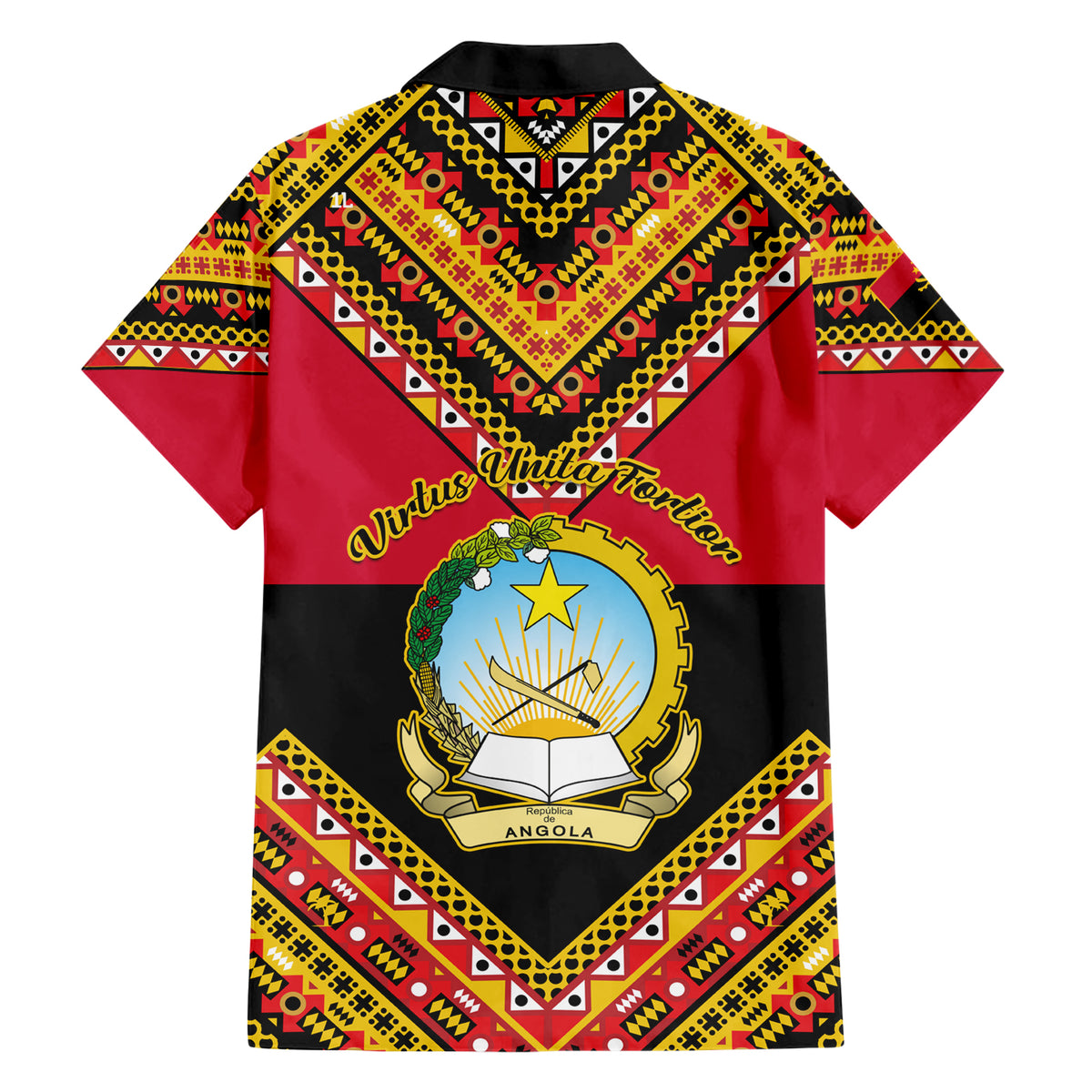 Angola Independence Day Family Matching Short Sleeve Bodycon Dress and Hawaiian Shirt Coat Of Arms Samakaka Pattern - Wonder Print Shop