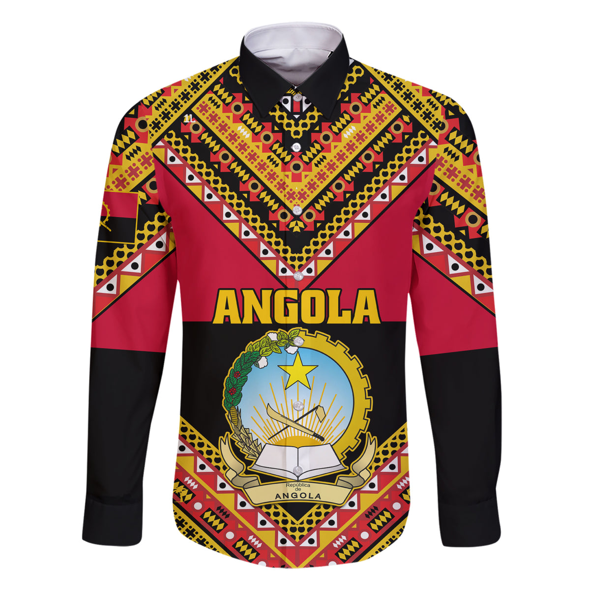 Angola Independence Day Family Matching Short Sleeve Bodycon Dress and Hawaiian Shirt Coat Of Arms Samakaka Pattern - Wonder Print Shop