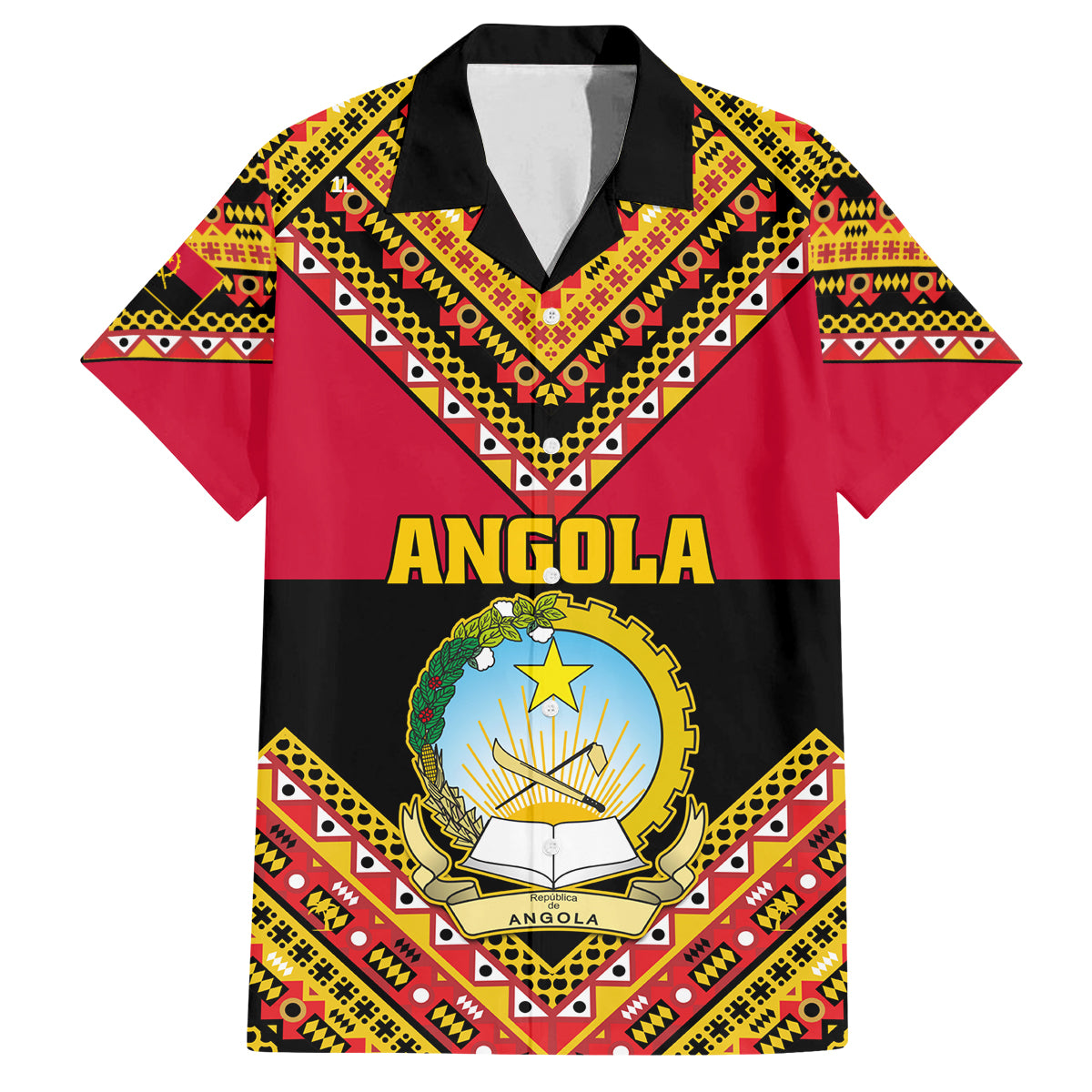 Angola Independence Day Family Matching Summer Maxi Dress and Hawaiian Shirt Coat Of Arms Samakaka Pattern - Wonder Print Shop