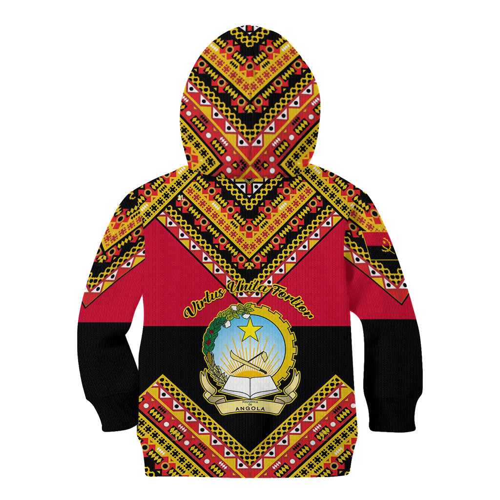 Angola Independence Day Kid Hoodie Coat Of Arms Samakaka Pattern - Wonder Print Shop