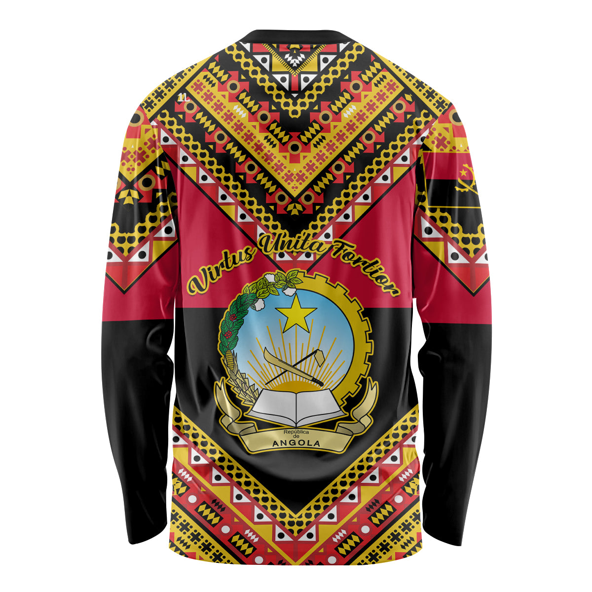 Angola Independence Day Long Sleeve Shirt Coat Of Arms Samakaka Pattern - Wonder Print Shop