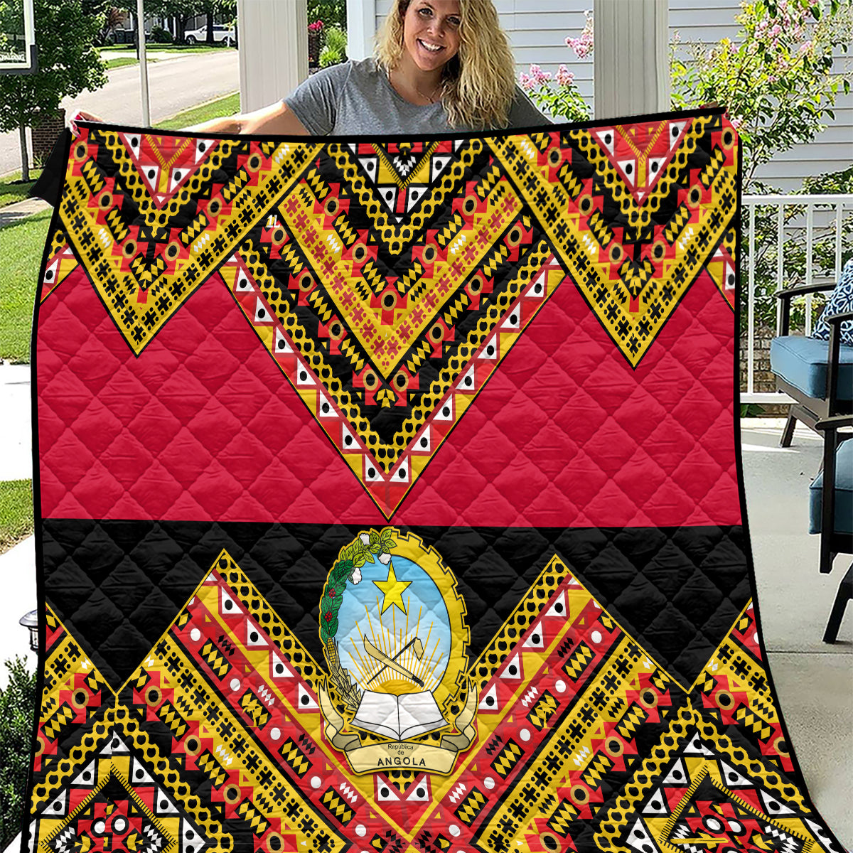 Angola Independence Day Quilt Coat Of Arms Samakaka Pattern - Wonder Print Shop