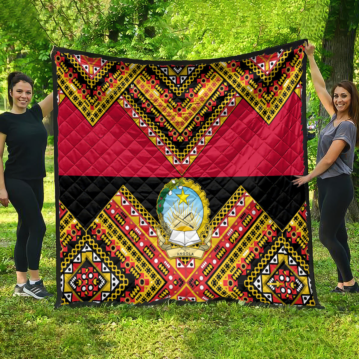 Angola Independence Day Quilt Coat Of Arms Samakaka Pattern - Wonder Print Shop