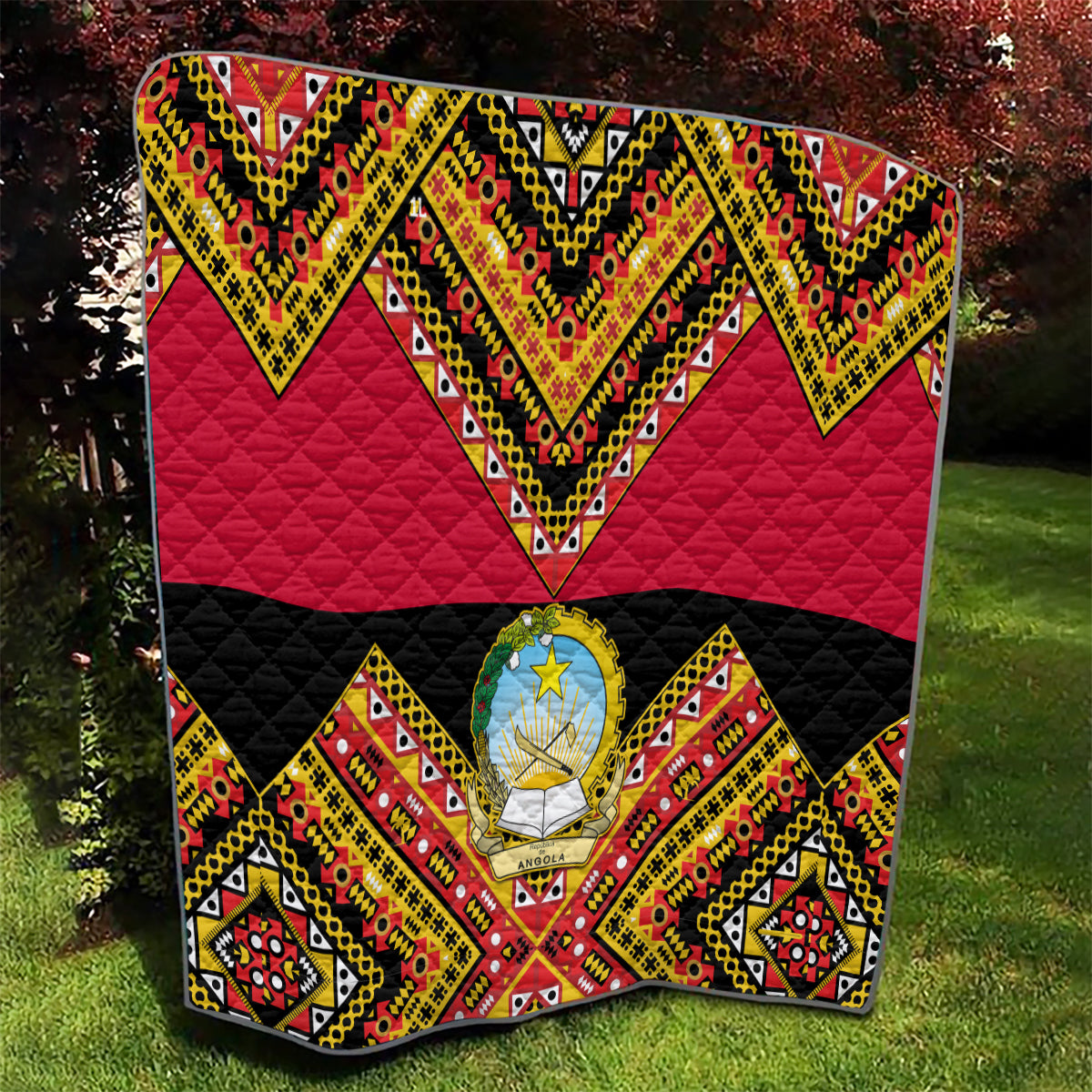 Angola Independence Day Quilt Coat Of Arms Samakaka Pattern - Wonder Print Shop