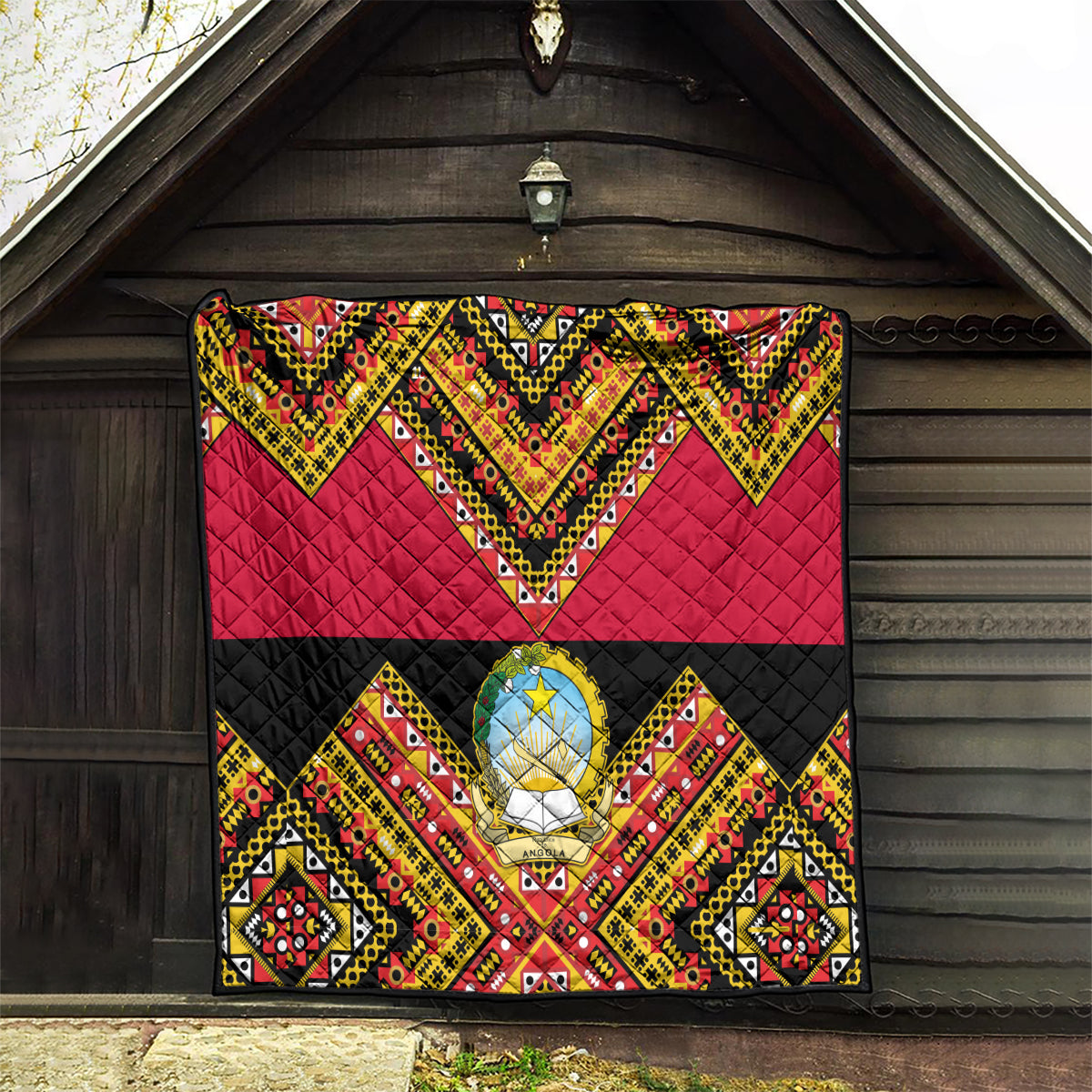 Angola Independence Day Quilt Coat Of Arms Samakaka Pattern - Wonder Print Shop