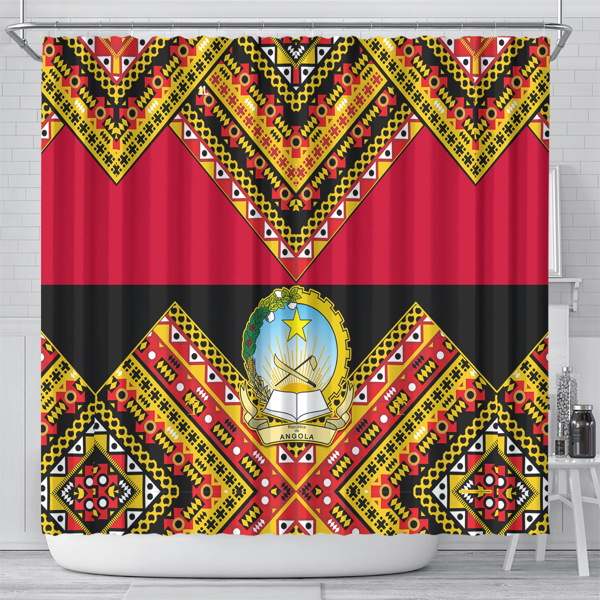 angola-independence-day-shower-curtain-coat-of-arms-samakaka-pattern