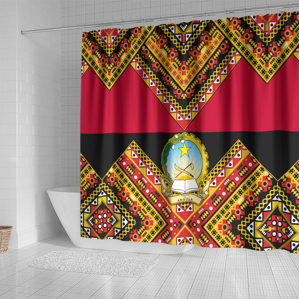 angola-independence-day-shower-curtain-coat-of-arms-samakaka-pattern