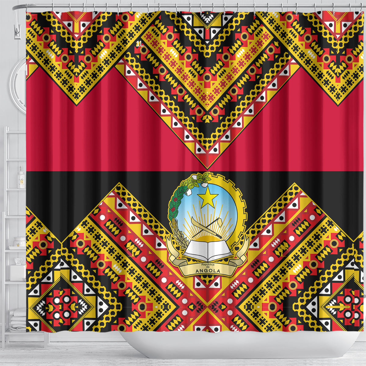 angola-independence-day-shower-curtain-coat-of-arms-samakaka-pattern