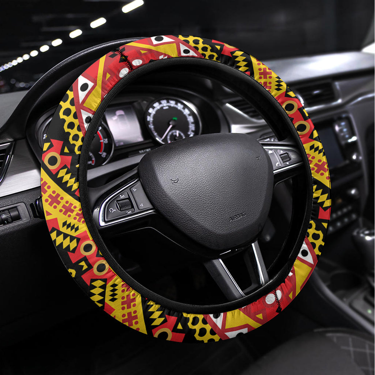 Angola Independence Day Steering Wheel Cover Coat Of Arms Samakaka Pattern