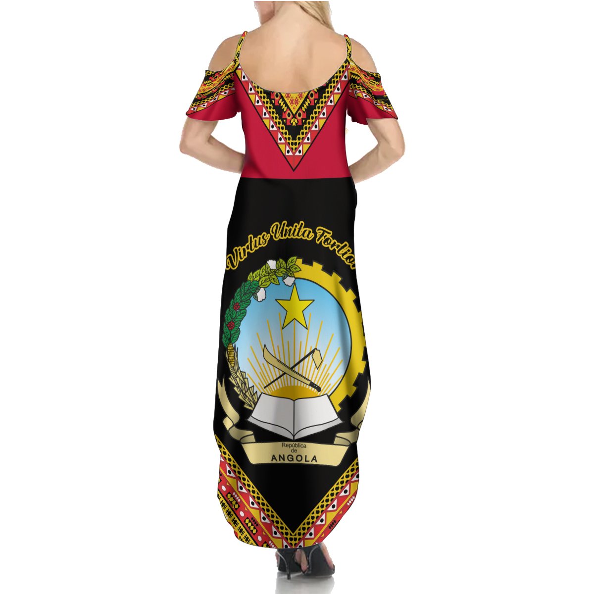 Angola Independence Day Summer Maxi Dress Coat Of Arms Samakaka Pattern - Wonder Print Shop