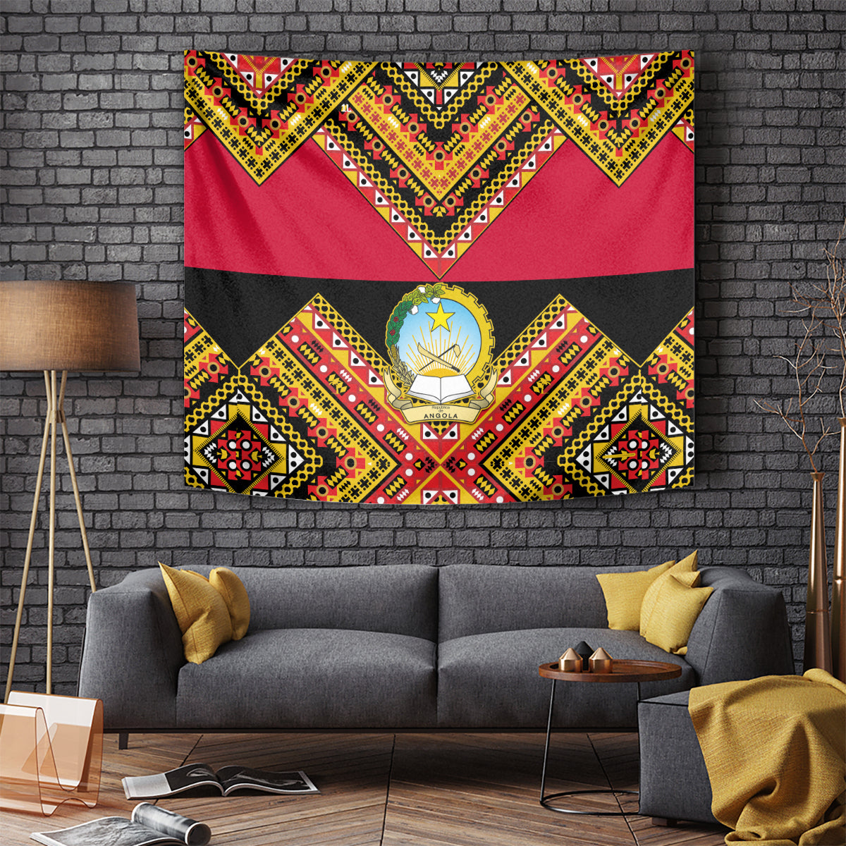 Angola Independence Day Tapestry Coat Of Arms Samakaka Pattern - Wonder Print Shop