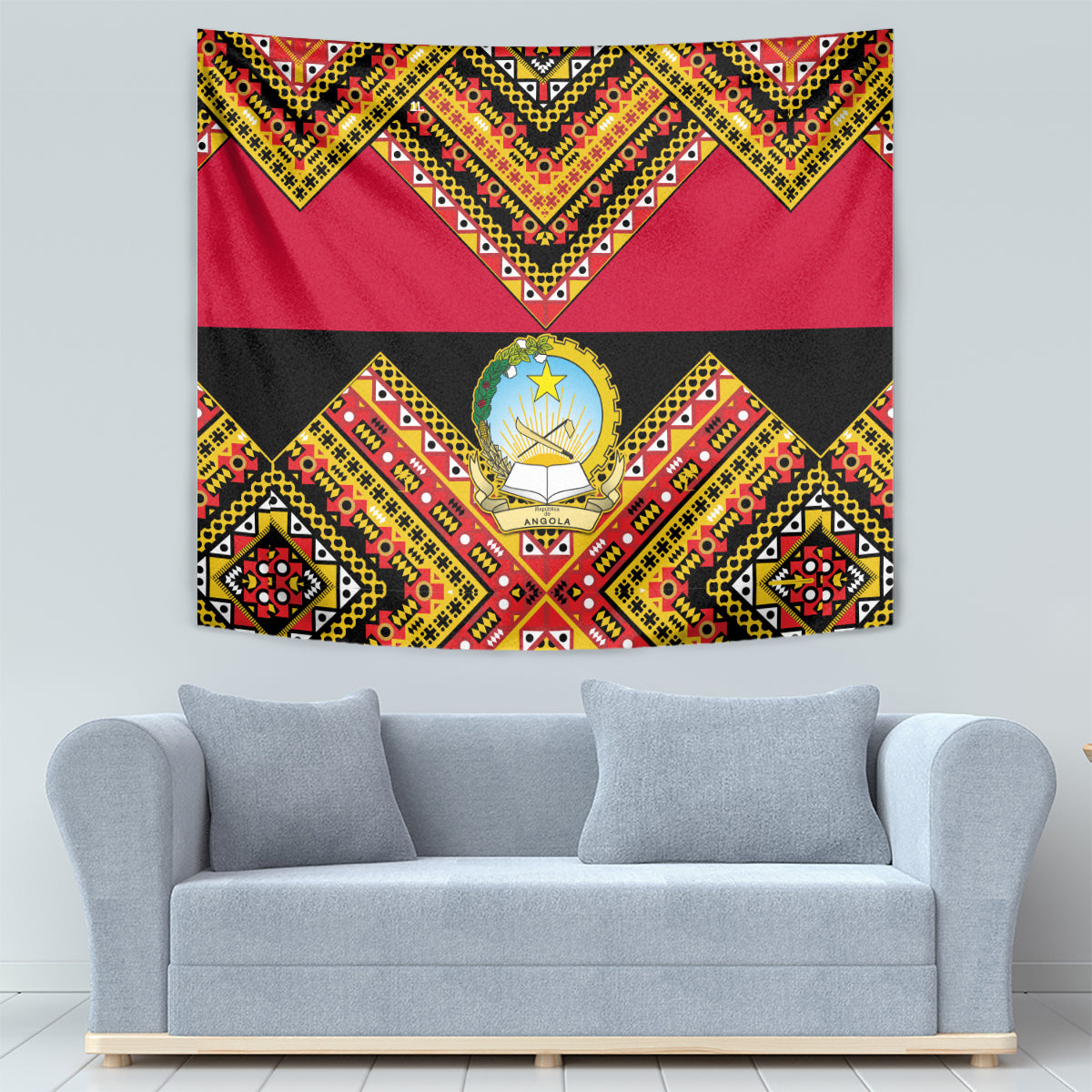 Angola Independence Day Tapestry Coat Of Arms Samakaka Pattern - Wonder Print Shop