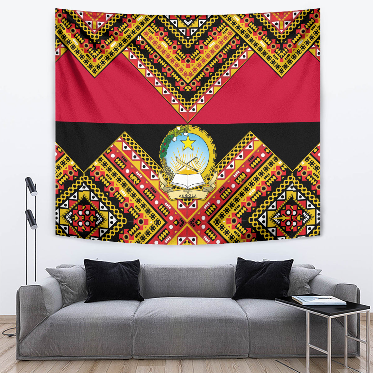 Angola Independence Day Tapestry Coat Of Arms Samakaka Pattern - Wonder Print Shop