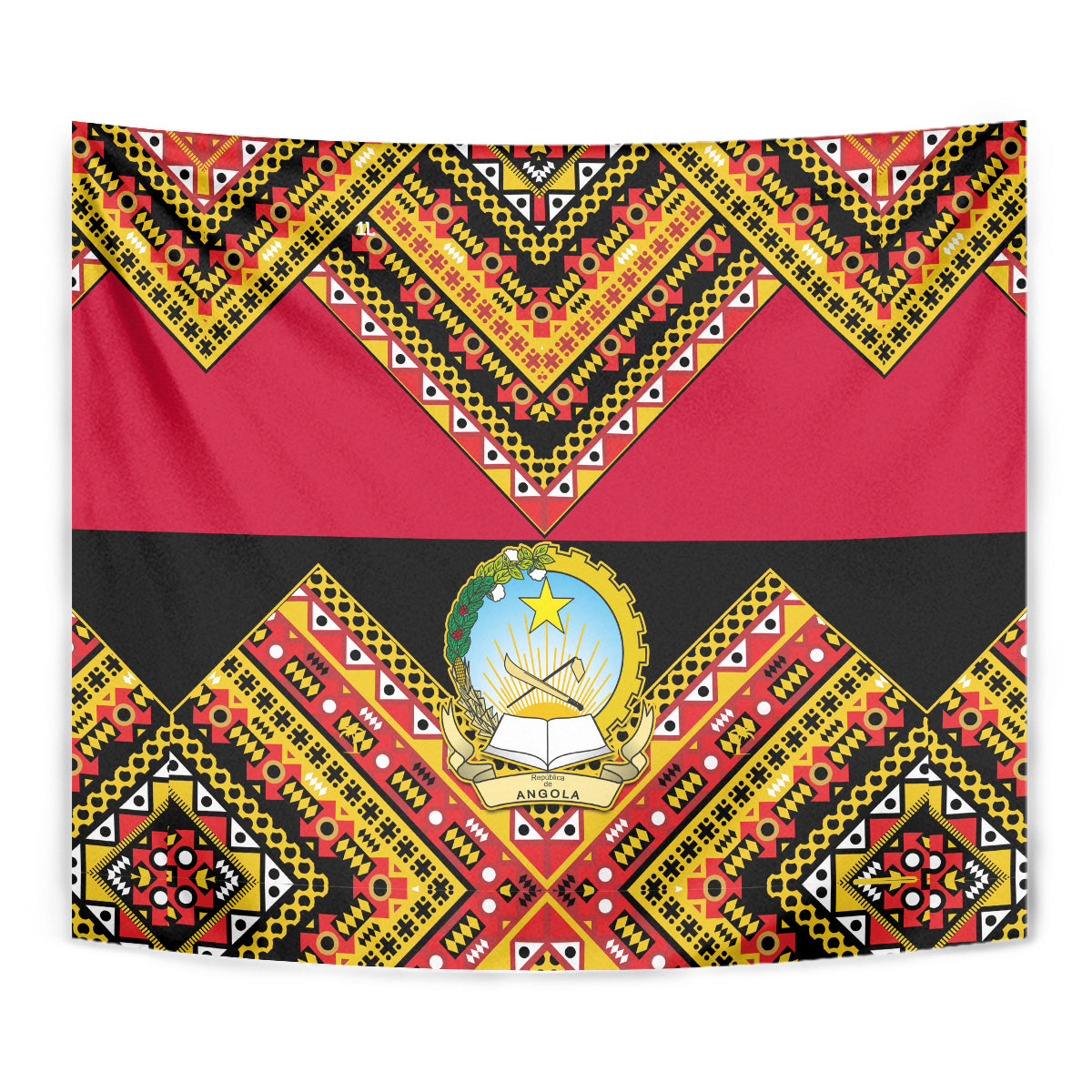 Angola Independence Day Tapestry Coat Of Arms Samakaka Pattern - Wonder Print Shop
