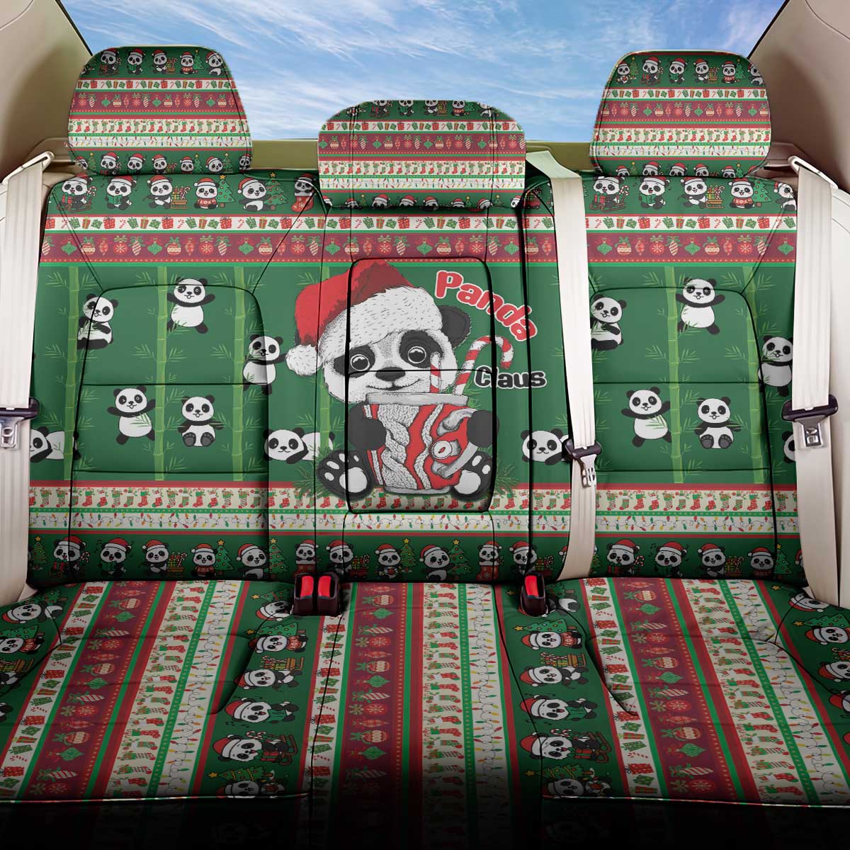 Cute Panda Claus Christmas Back Car Seat Cover Panda Santa Claus - Wonder Print Shop