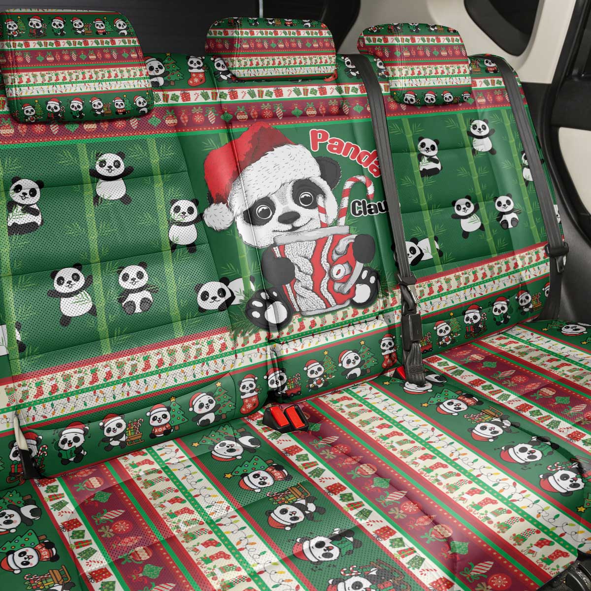 Cute Panda Claus Christmas Back Car Seat Cover Panda Santa Claus - Wonder Print Shop