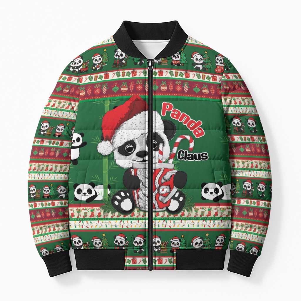 Cute Panda Claus Christmas Bomber Puffer Jacket Panda Santa Claus - Wonder Print Shop