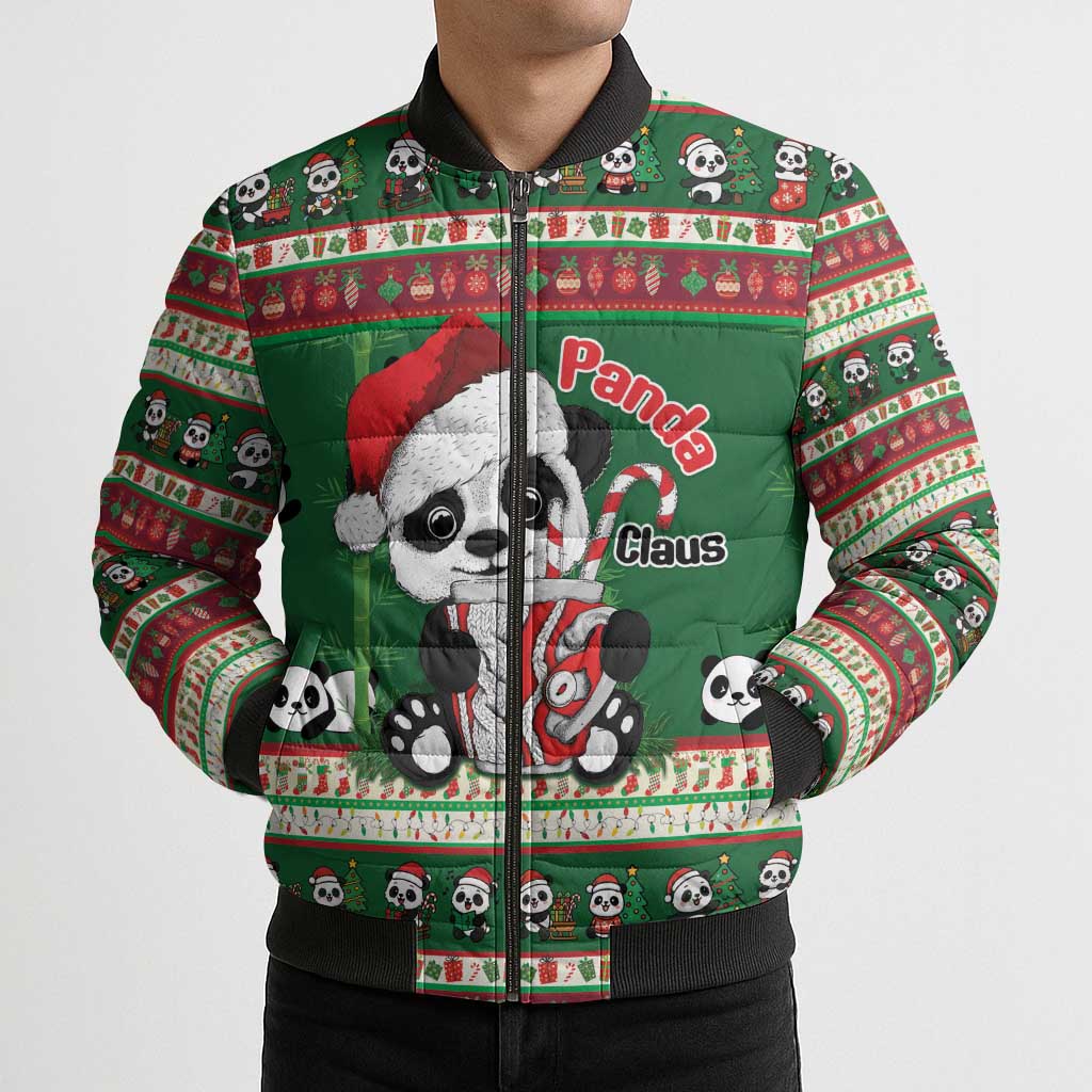Cute Panda Claus Christmas Bomber Puffer Jacket Panda Santa Claus - Wonder Print Shop