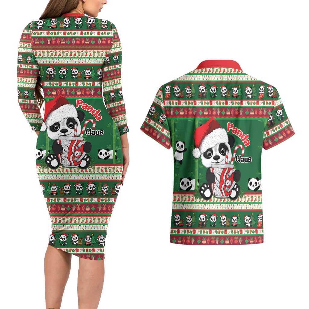 Cute Panda Claus Christmas Couples Matching Long Sleeve Bodycon Dress and Hawaiian Shirt Panda Santa Claus - Wonder Print Shop
