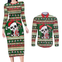 Cute Panda Claus Christmas Couples Matching Long Sleeve Bodycon Dress and Long Sleeve Button Shirt Panda Santa Claus - Wonder Print Shop