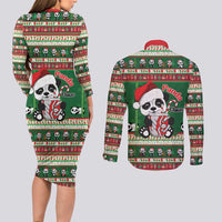 Cute Panda Claus Christmas Couples Matching Long Sleeve Bodycon Dress and Long Sleeve Button Shirt Panda Santa Claus - Wonder Print Shop
