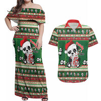 Cute Panda Claus Christmas Couples Matching Off Shoulder Maxi Dress and Hawaiian Shirt Panda Santa Claus - Wonder Print Shop