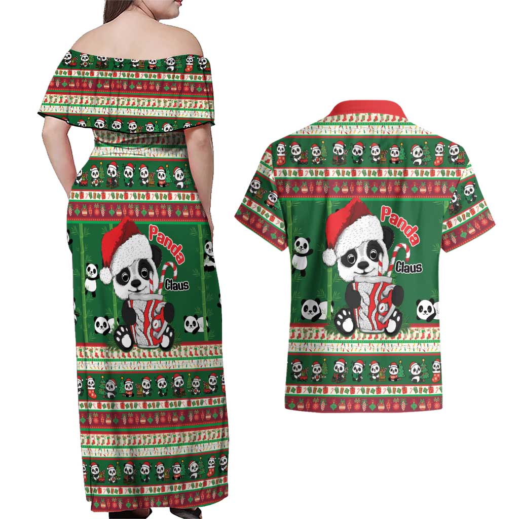 Cute Panda Claus Christmas Couples Matching Off Shoulder Maxi Dress and Hawaiian Shirt Panda Santa Claus - Wonder Print Shop