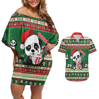 Cute Panda Claus Christmas Couples Matching Off Shoulder Short Dress and Hawaiian Shirt Panda Santa Claus - Wonder Print Shop