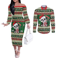 Cute Panda Claus Christmas Couples Matching Off The Shoulder Long Sleeve Dress and Long Sleeve Button Shirt Panda Santa Claus - Wonder Print Shop
