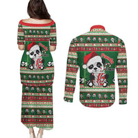 Cute Panda Claus Christmas Couples Matching Puletasi and Long Sleeve Button Shirt Panda Santa Claus - Wonder Print Shop
