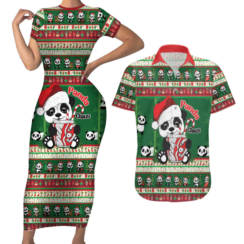 Cute Panda Claus Christmas Couples Matching Short Sleeve Bodycon Dress and Hawaiian Shirt Panda Santa Claus - Wonder Print Shop
