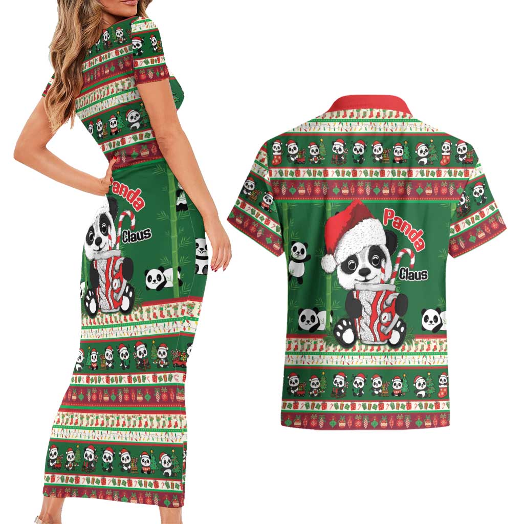 Cute Panda Claus Christmas Couples Matching Short Sleeve Bodycon Dress and Hawaiian Shirt Panda Santa Claus - Wonder Print Shop