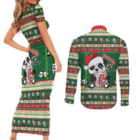 Cute Panda Claus Christmas Couples Matching Short Sleeve Bodycon Dress and Long Sleeve Button Shirt Panda Santa Claus - Wonder Print Shop