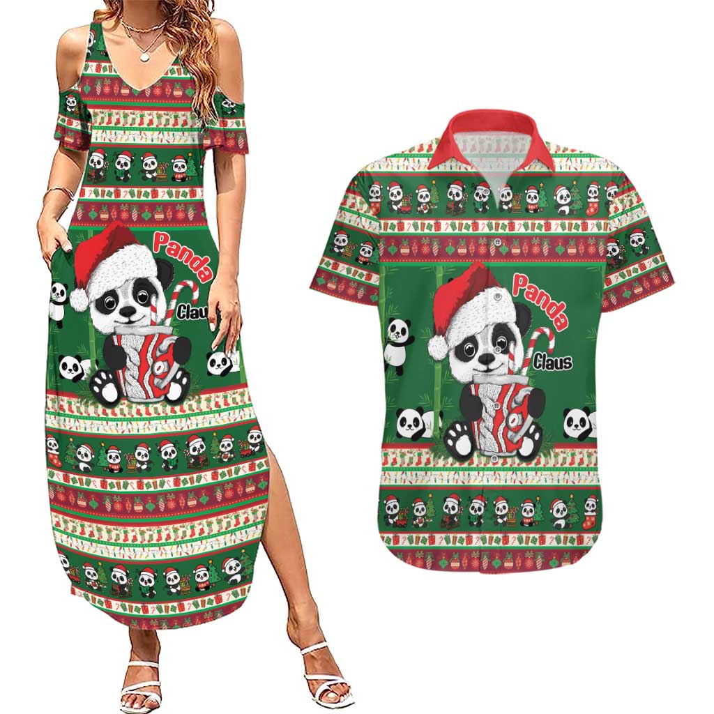 Cute Panda Claus Christmas Couples Matching Summer Maxi Dress and Hawaiian Shirt Panda Santa Claus - Wonder Print Shop
