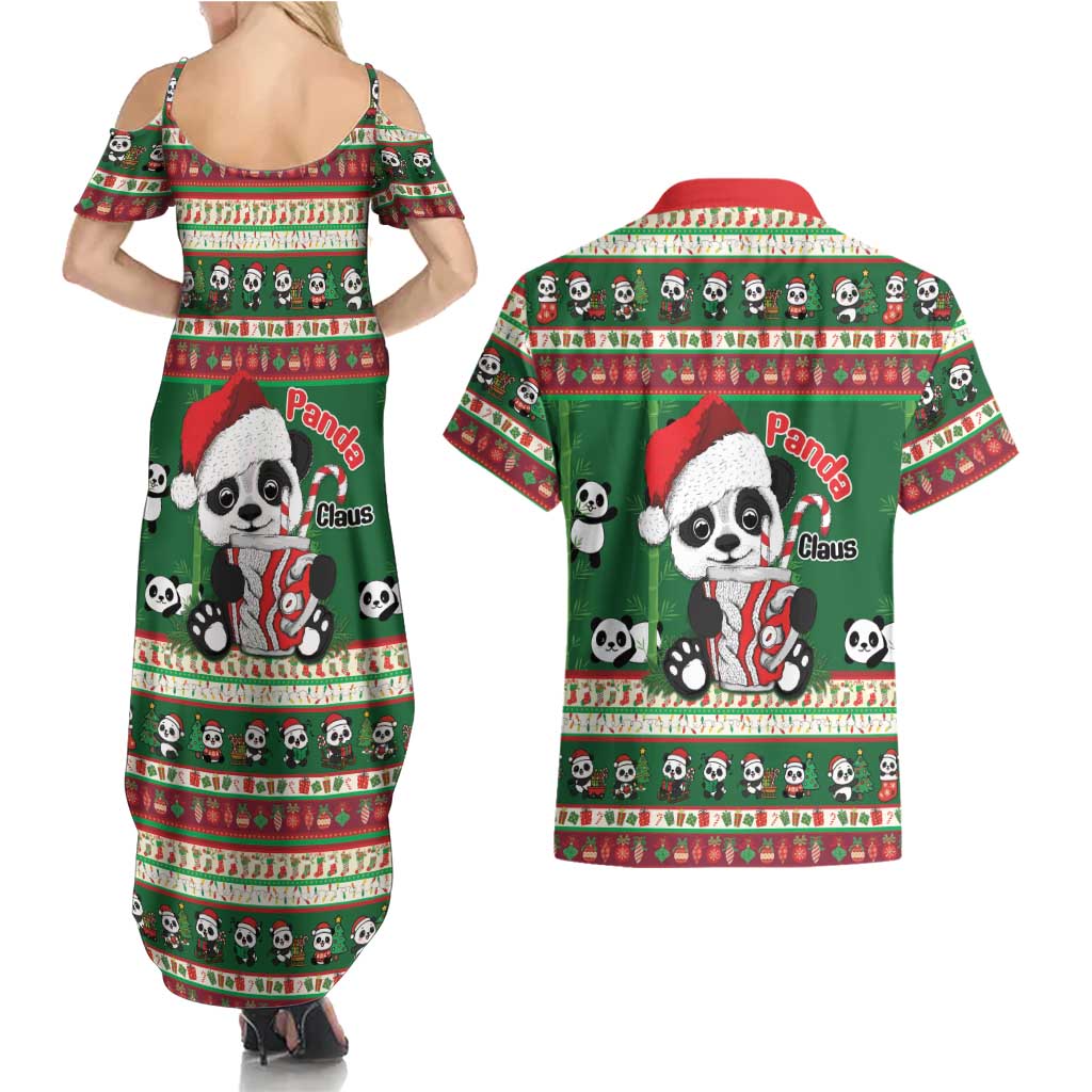 Cute Panda Claus Christmas Couples Matching Summer Maxi Dress and Hawaiian Shirt Panda Santa Claus - Wonder Print Shop