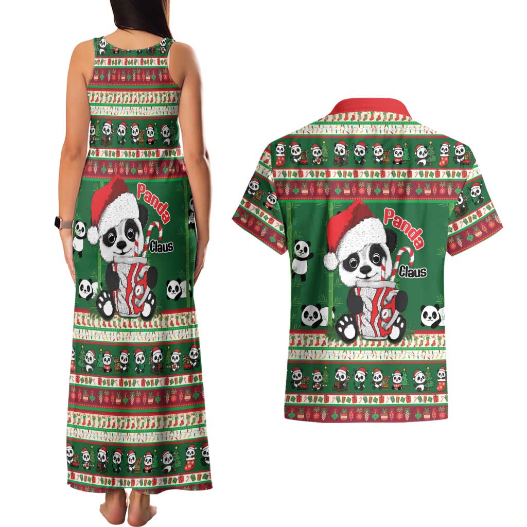 Cute Panda Claus Christmas Couples Matching Tank Maxi Dress and Hawaiian Shirt Panda Santa Claus - Wonder Print Shop